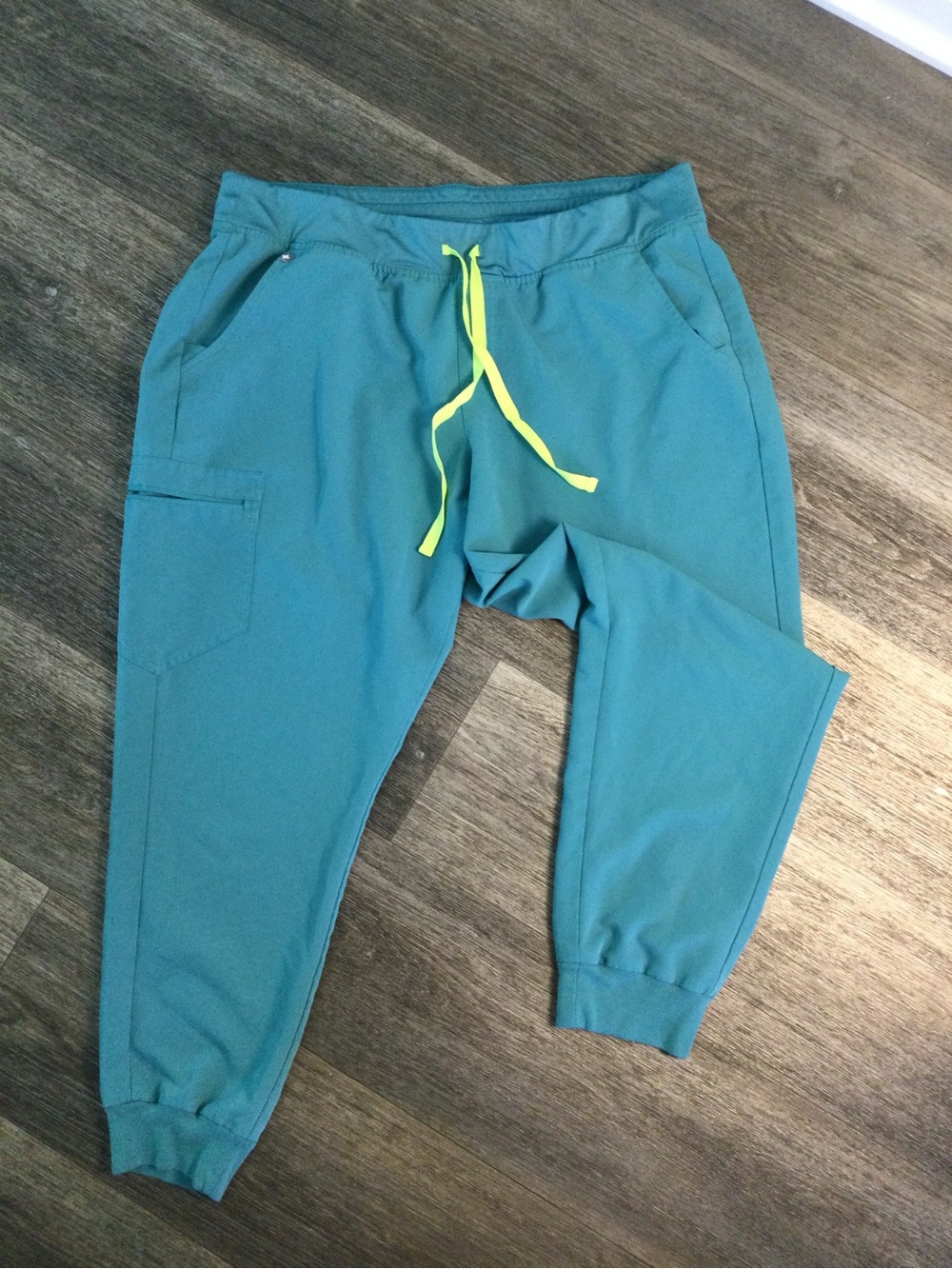 FIGS Teal Jogger Scrub Pants with Neon Yellow Drawstring
